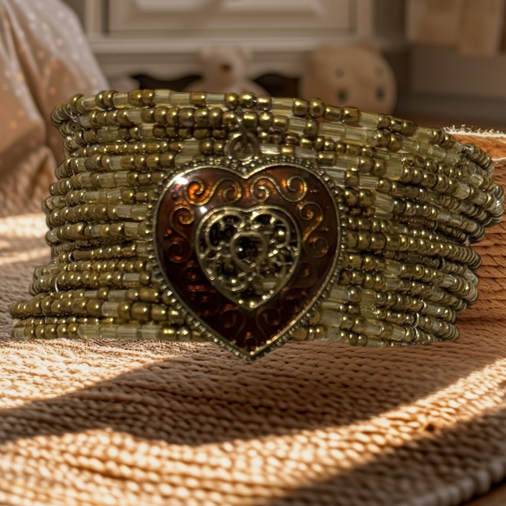 Gold/bronze tone beaded cuff bracelet